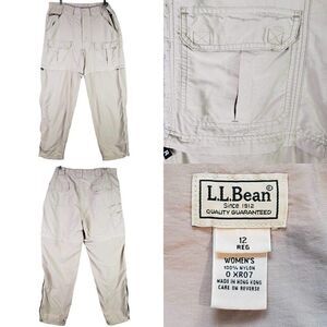 LL Bean Convertible Cargo Pants Zip Off Shorts Khaki Womens Size 12 Nylon Hiking